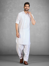 Traditional white cotton blend pathani suit