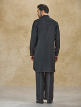 Black linen classic collar pathani suit for eid