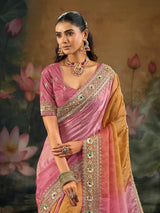 Multicolor shaded crepe saree for festive celebration