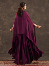 Purple viscose crepe palazzo suit with elegant shrug
