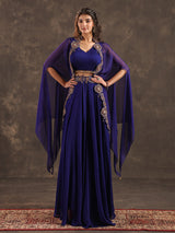 Royal blue viscose crepe designer palazzo suit with shrug