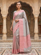 Pink chanderi tissue silk festive wear saree