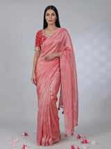 Peach tissue silk gota and zardosi work saree