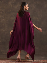 Purple modal satin layered kaftan suit for festive wear