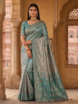 Aqua tissue silk kanjivaram heavy work saree