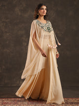 Off white organza kaftan palazzo suit with zardosi embellishments