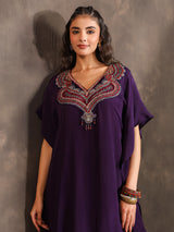 Violet viscose crepe long top palazzo festive suit