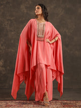 Pink viscose crepe kaftan suit with delicate sequin detailing