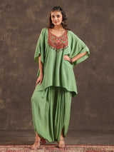 Light green designer kaftan dhoti suit with pearl embellishments