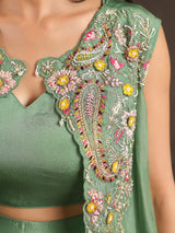 Pista green chinon jacket style sharara suit for weddings