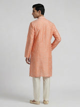 Peach cotton embroidered kurta suit with festive sequin detailing