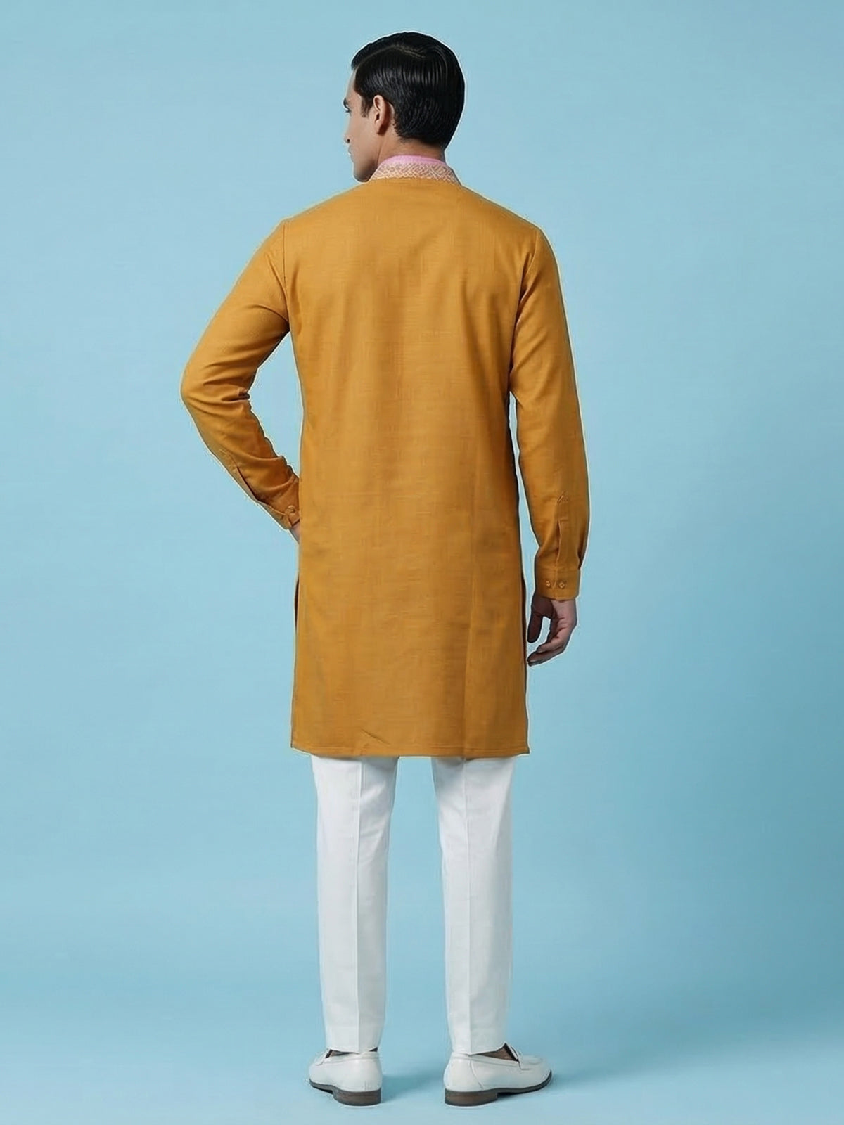 Mustard yellow cotton festive kurta suit with dupatta