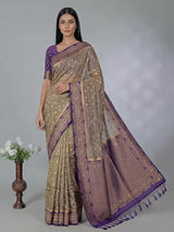Purple art silk zari butti work saree