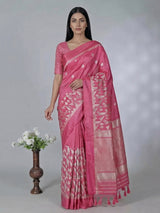Pink art silk texture zari wedding festive saree