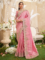 Light pink viscose silk saree for wedding wear