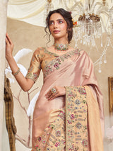 Light peach viscose silk saree for wedding wear