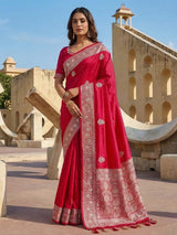 Magenta dola silk saree with zardosi and mirror work