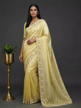 Yellow tissue silk haldi wedding saree