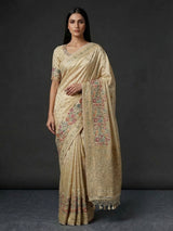 Cream dola silk festive embellished saree