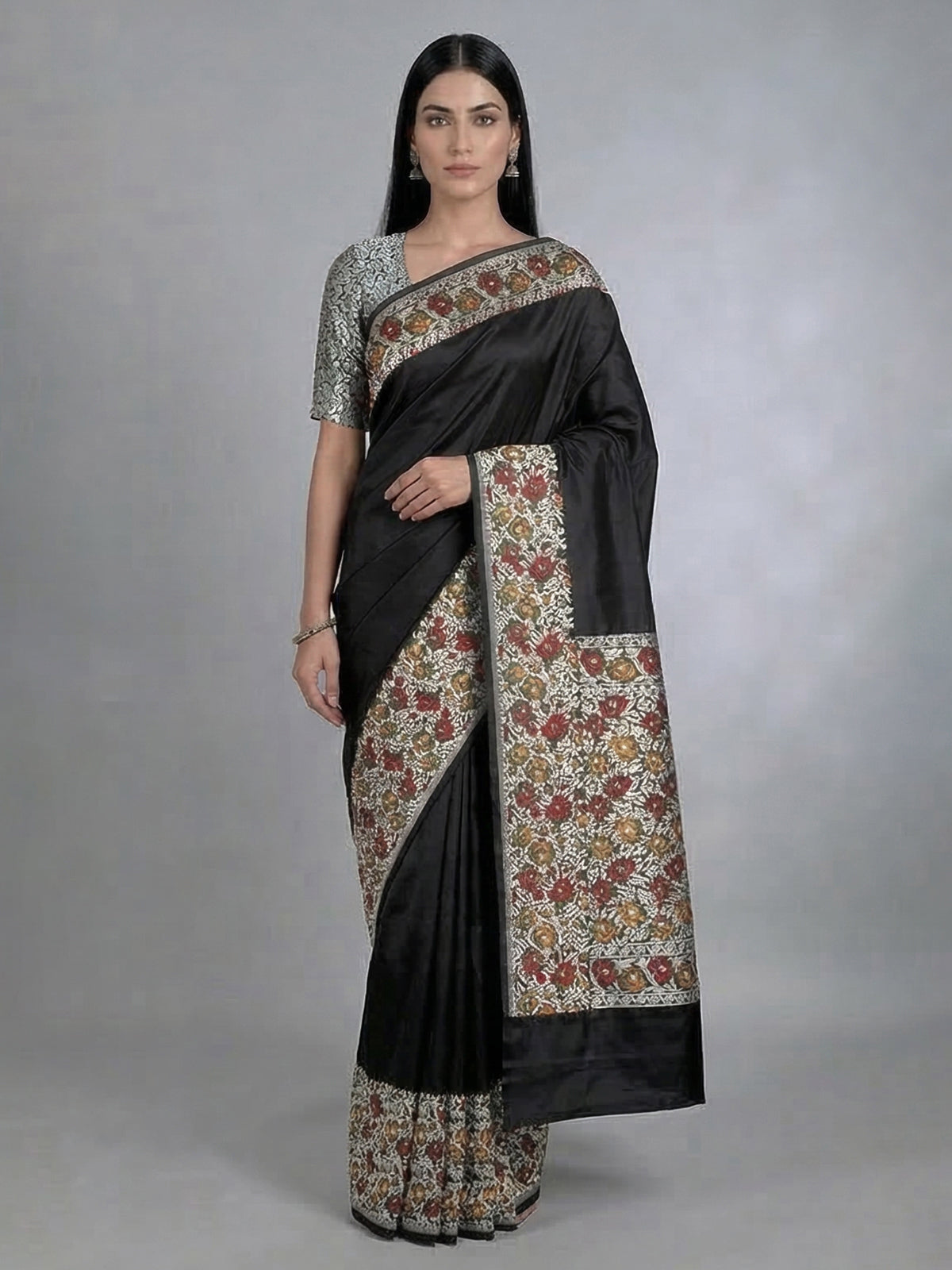 Black embroidered banarasi silk saree