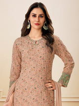 Peach georgette salwar suit with embroidery for women
