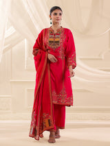 Magenta russian silk printed yoke style kurti set