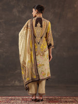 Beige viscose crepe printed kurti set with dupatta