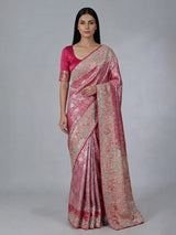 Rani pink semi kanjivaram silk saree with zardosi work