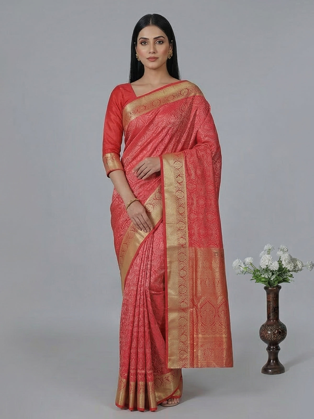Red kanjivaram silk zari wedding wear saree