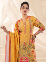 Yellow viscose crepe printed kurti set for festive