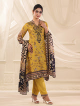 Mehendi yellow dola silk printed kurti set