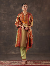 Light green russian silk printed yoke style kurti set