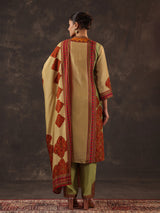 Light green russian silk printed yoke style kurti set
