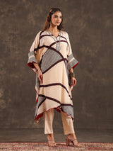 Cream viscose crepe abstract printed kurti festive set