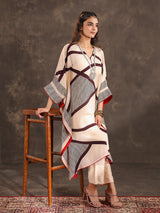 Cream viscose crepe abstract printed kurti festive set