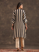 Beige black viscose crepe striped kaftan style kurti set