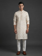Cream textured silk festive wear kurta suit
