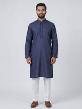 Navy silk plain festive mens kurta suit