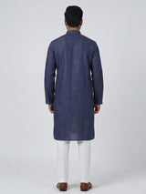 Navy silk plain festive mens kurta suit