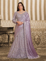 Lavender foil satin lehenga saree for party wear