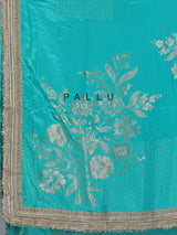 Aqua dola silk shimmering zardosi festive saree elegance