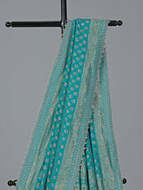 Aqua blue georgette butti work festive saree grace