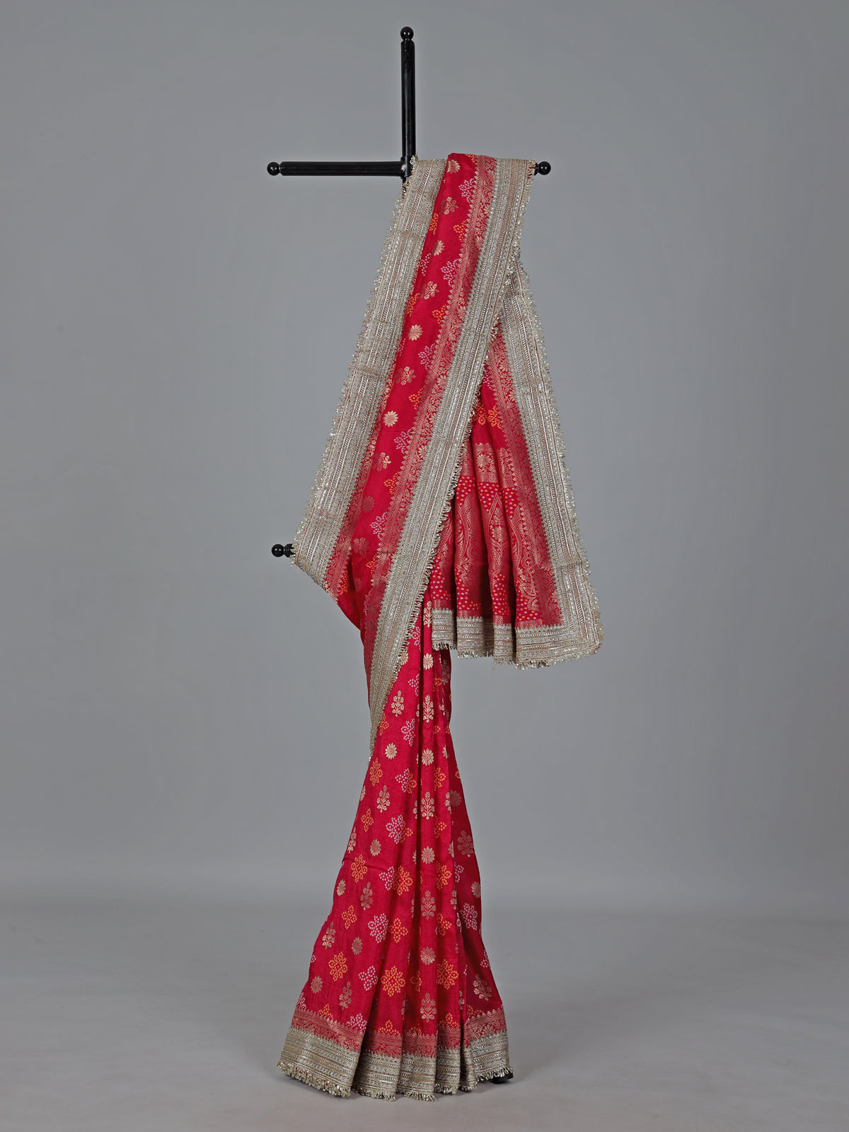 Rani pink bandhej semi georgette festive saree elegance