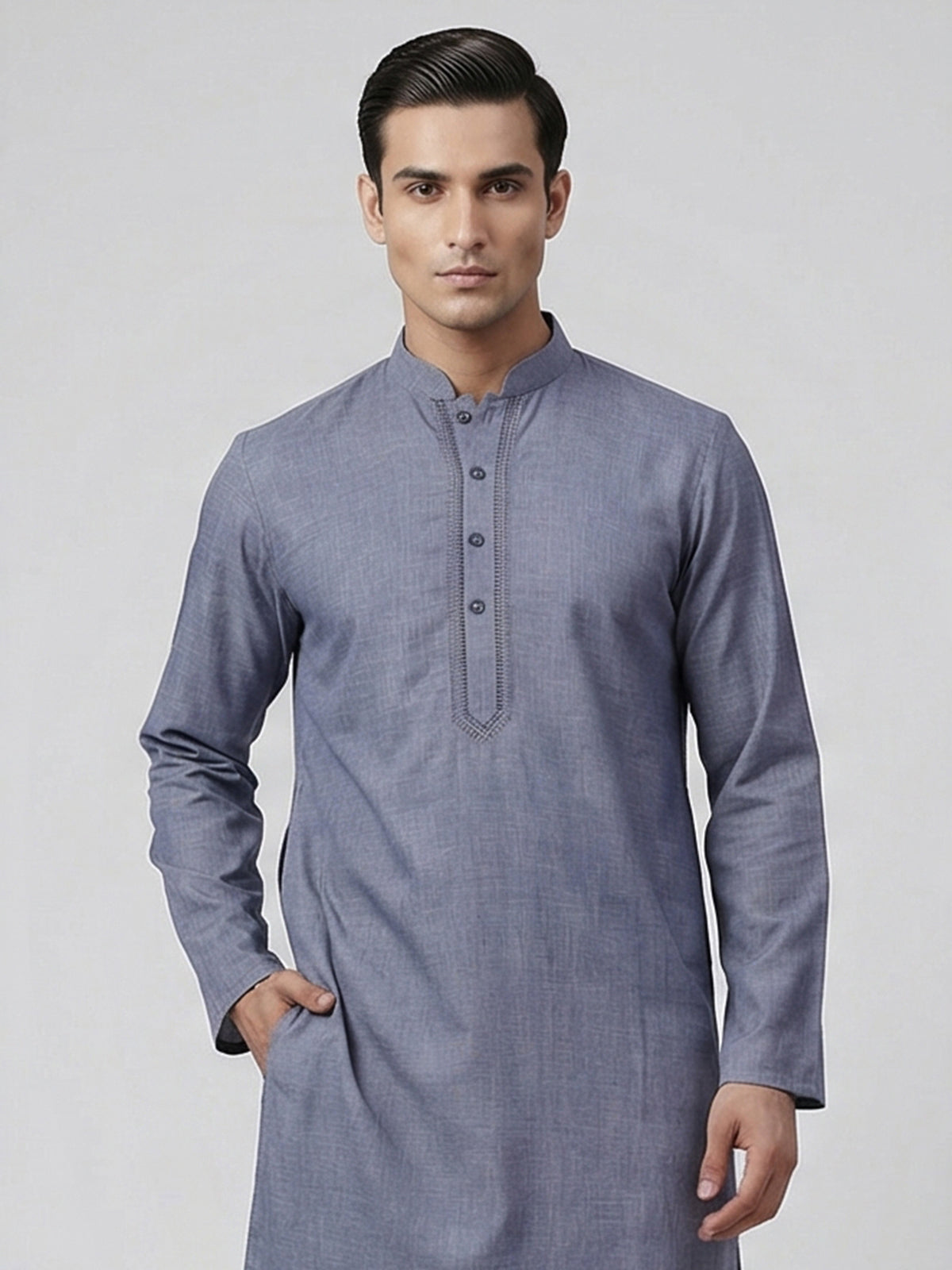 Stone blue plain silk festive wear kurta suit