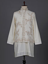 Cream silk embroidered designer waistcoat set