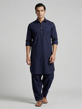 Navy blue cotton silk festive pathani suit