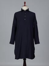 Navy blue cotton silk festive pathani suit