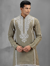 Light olive linen minimal glam wedding kurta set