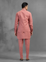 Dusky pink linen crest embroidered festive waistcoat set