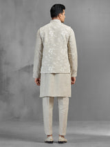 Light grey linen botanical embroidered festive waistcoat set